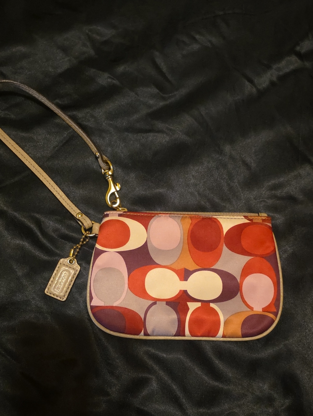 Coach Wristlet in Red, Purple, Cream Multi-Circle Print
